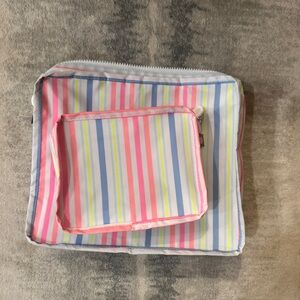 Striped Pink and Blue Travel Pouch Set
